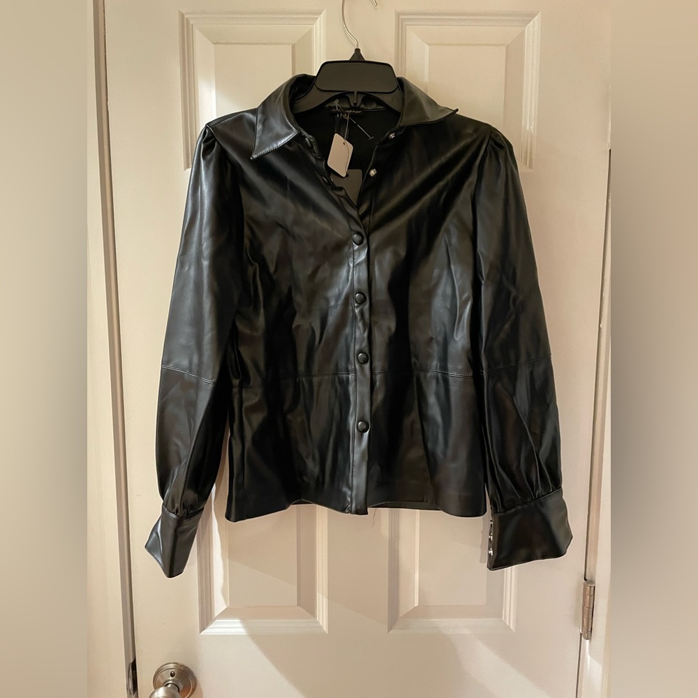 Black faux leather shacket